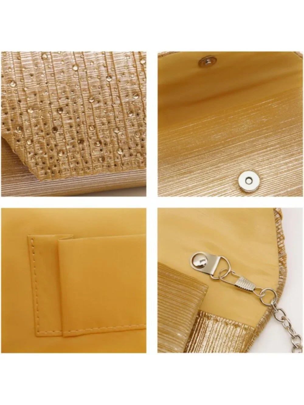 Women’s Gold Clutch Purse With Detachable Chain Wedding Formal Evening Bag